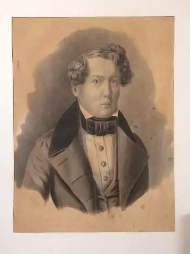 Lithographie Portrait eines unbekannten Mannes im Passepartout, wohl 19. Jhdt