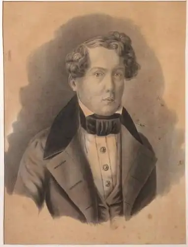 Lithographie Portrait eines unbekannten Mannes im Passepartout, wohl 19. Jhdt
