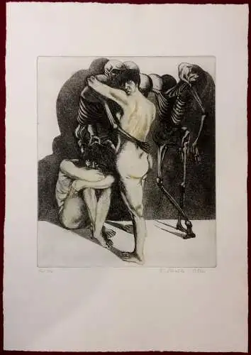 Radierung Unbekleidetes Paar in Erwartung des Todes, signiert, 46/100