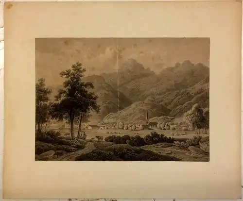 Beschnittener Kupferstich Wendelstein, auf Karton montiert