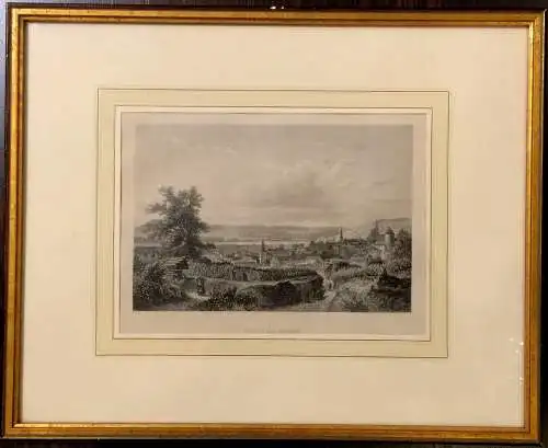 Stahlstich „STEIN und KREMS“ um 1850, gerahmt unter Glas