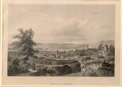 Stahlstich „STEIN und KREMS“ um 1850, gerahmt unter Glas