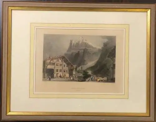 Stahlstich „GRINDELWALD (Canton Bern)“ von H, Adlard und W. H. Bartlett, gerahmt