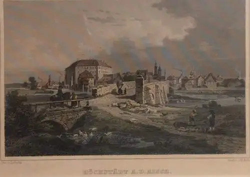 Colorierter Stahlstich „Höchstädt A.D. Aisch“ von J. M. Kolb, C. A. Lebsché,