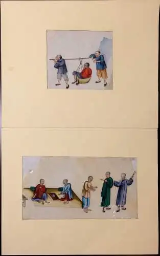 Zwei chinesische Gouachen auf Reispapier gemalt, im Passepartout