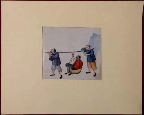 Zwei chinesische Gouachen auf Reispapier gemalt, im Passepartout