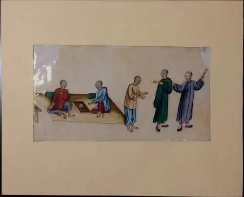 Zwei chinesische Gouachen auf Reispapier gemalt, im Passepartout