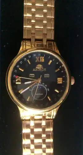 Runde vergoldete Mondphasen-Quarz Herrenarmbanduhr „ASTRON“ von SPLENDOR