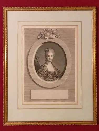 Kupferstich,Portrait d. Schauspielerin Mlle. D´Oligny, Künstler J.I.Huber 18Jhdt