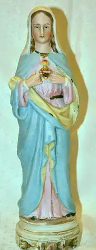 Bisquitporzellan,Figur,Maria mit flammendem Herz,wohl Italen,Ende 19.Jhdt