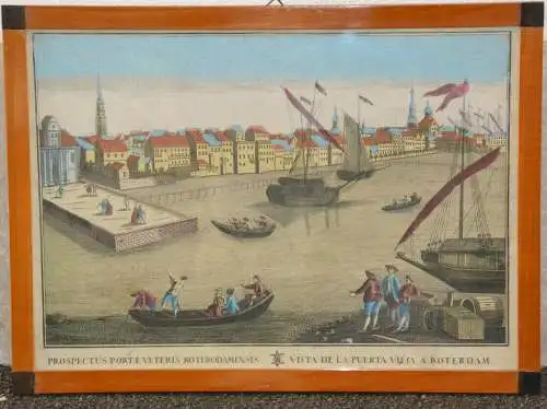 Kupferstich,koloriert,18.Jhdt,Hafen v.Rotterdam,gerahmt, 