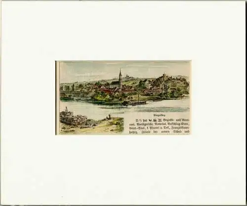 Dingolfing – Colorierter Holzstich im Passepartout 