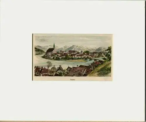 Laufen – Colorierter Holzstich im Passepartout
