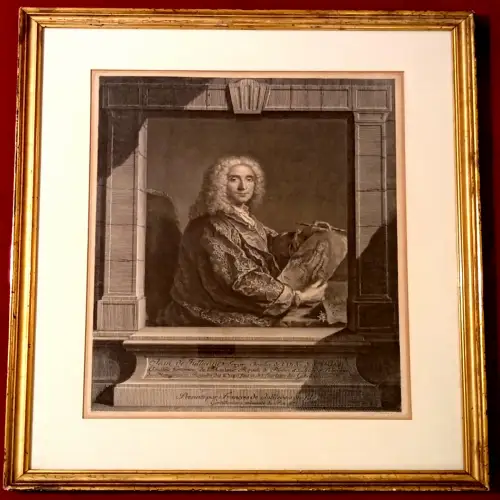 Kupferstich,von J.J. Balechou, Portrai J.de Julliene mit Portrait v.Watteau