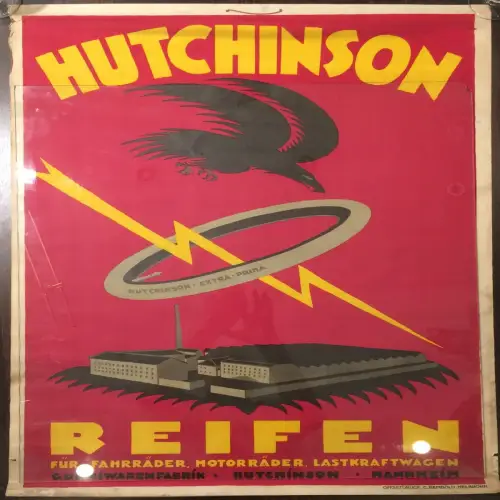 Altes Werbeplakat für „HUTCHINSON REIFEN“, 1920er Jahre