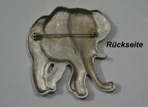 Anstecker aus Metall, Relief eines Elefanten, versilbert