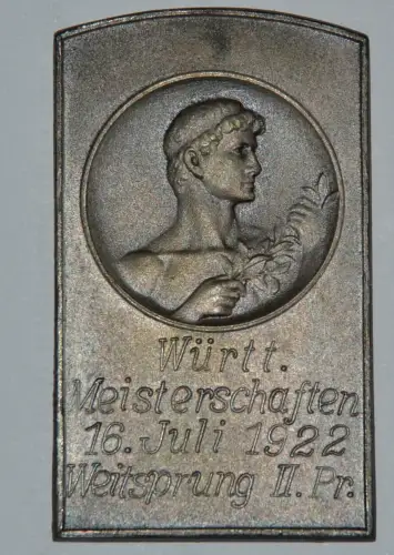 Sportmedaille,2.Preis,Weitsprung,1922,Dt.Württemb.Meisterschaften,Weißmetall