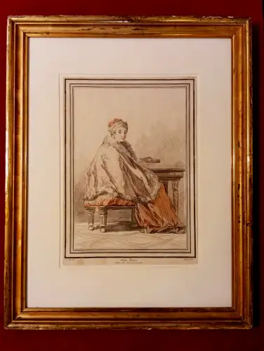 Kolorierte Kreideradierung,Dame Russe, Le Prince u. Bonnet, Gravure L´Eau Forte