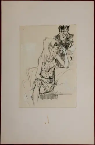 Bleistiftzeichnung/-skizze Junges Paar von Sven Roland Hooge, Passepartoutrahmen