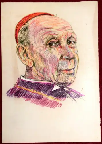 Buntstiftzeichnung Portrait eines Kardinals von Sven Roland Hooge