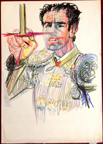 Buntstiftzeichnung Portrait eines Toreros von Sven Roland Hooge