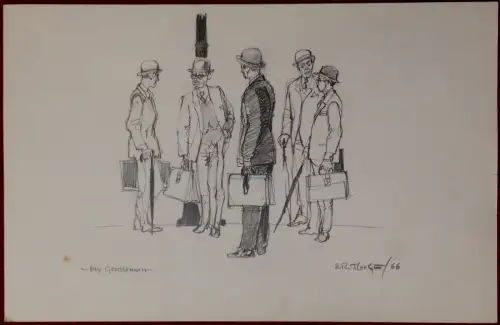 Bleistiftzeichnung „Der Gentleman“ von Sven Roland Hooge, signiert, datiert 1966