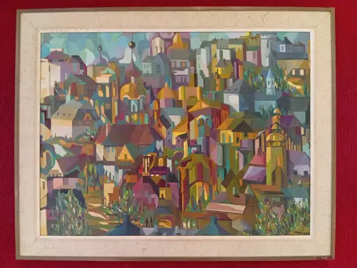 Gemälde, Öl auf Leinwand,Stadtansicht,Künstler : Hugo Asbach,gerahmt