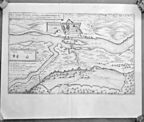 Kupferstich ,Schloss Brandeis in Böhmen,früher Brandys,Merian 1648