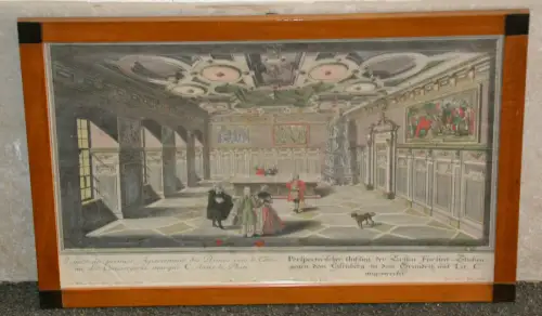 Kupferstich,koloriert,1732,Pinz,Perpectivischer Aufzug d Fürstenstuben,gerahmt, 