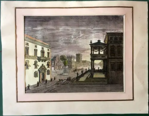 Col. Stahlstich „Palais à Naples regardant le Soleil Levant“ von J. W. Bauer