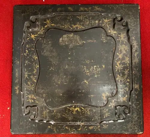 Japan Holzschachtel, schwarz, Goldmalerei, um 1900 55 x 55 cm