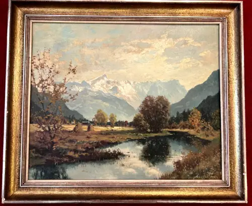 Gemälde, Öl auf Leinwand,Im Loisach Tal,gerahmt, Künstler : Josef Süssmeier