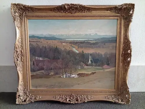 Ölbild,Gemälde"Starnbergersee + St. Alto Kirche, Leutstetten "v. Josef Süssmeier