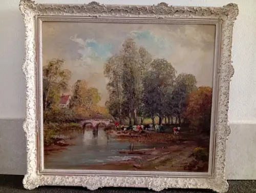 Ölgemälde, " Landschaft mit Brücke " sign. Randolf Wehn
