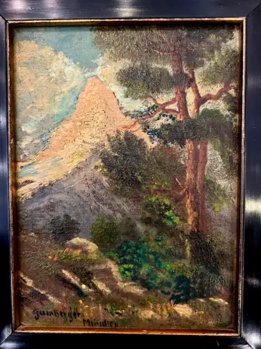 Ölbild,Pappe, Alpenlandschaft mit Matterhorn, Nikolaus Gumberger, München,