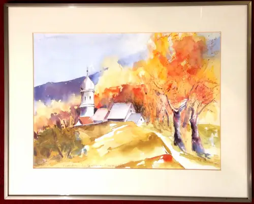 Aquarell „Fischbach im Goldenen Oktober 2006“, nicht signiert, gerahmt
