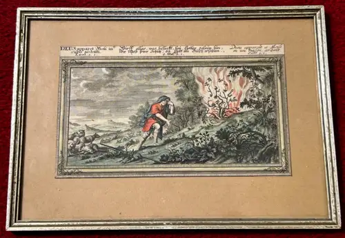 Kupferstich, 18. Jahrhundert,Brennender Dornbusch aus dem Buch Exodus Kapitel 3,