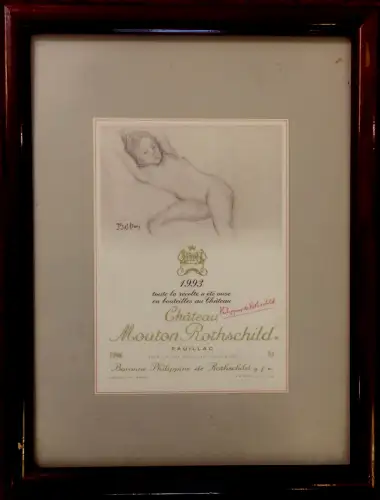 Weinetikett Chateau Mouton Rothschild 1989, Balthus, gerahmt unter Glas
