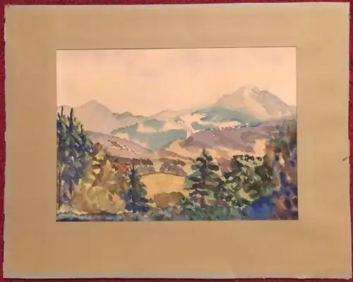 Aquarell Gebirgslandschaft auf Karton, nicht signiert, rückseitig datiert 1938