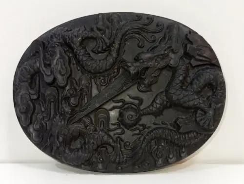 Steinplatte, Schwarz, Japan, Oval, 14,5 x 11 cm