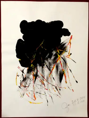 Abstraktes Gemälde in Mischtechnik, signiert, datiert 20.4./22.5.2004