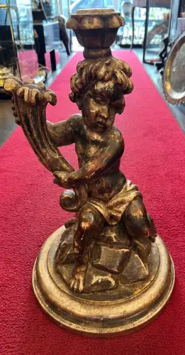 Lampenfuß,Puto mit Füllhorn,Holz,gefasst,Italien, Mitte 20. Jhdt.  H 50 cm,