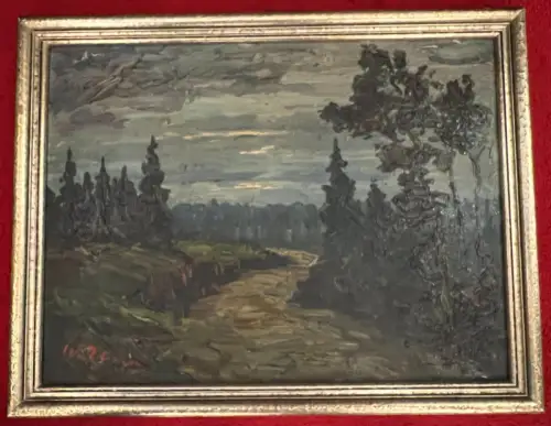 Gemälde, Öl auf Holz, Landschaft, unleserlich signiert, 54 cm x 42 cm mit Rahmen