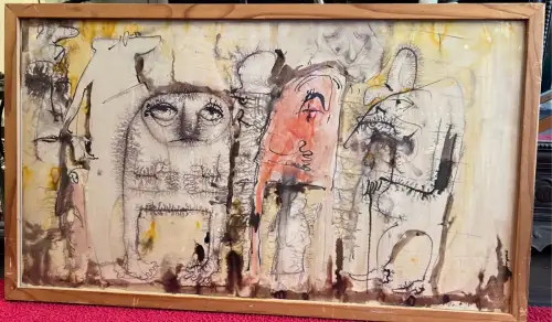 Aquarell, Anthropomorphen Figuren in erdigen Farbschema, Signiert : Sven