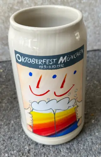 Bierkrug, Oktoberfest 1992, offizieller Original, Steingut, 1 Liter
