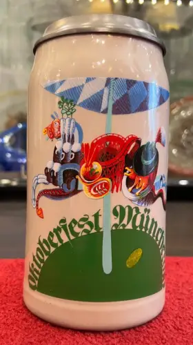 Bierkrug, Oktoberfest 1990,  Steingut, Zinndeckel, 1 Liter, Rastal