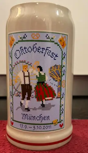 Bierkrug, Oktoberfest 2011, offizieller Original, Steingut, 1 Liter, Rastal
