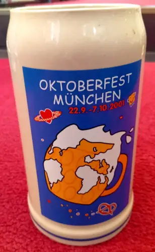 Bierkrug, Oktoberfest 2001, offizieller Original, Steingut, 1 Liter, Rastal,
