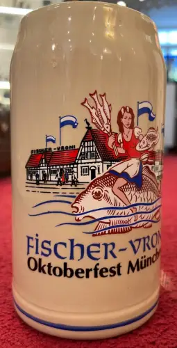 Bierkrug, Festzeltkrug Fischer- Vroni, 1980, Steingut, 1 Liter, Firma FS