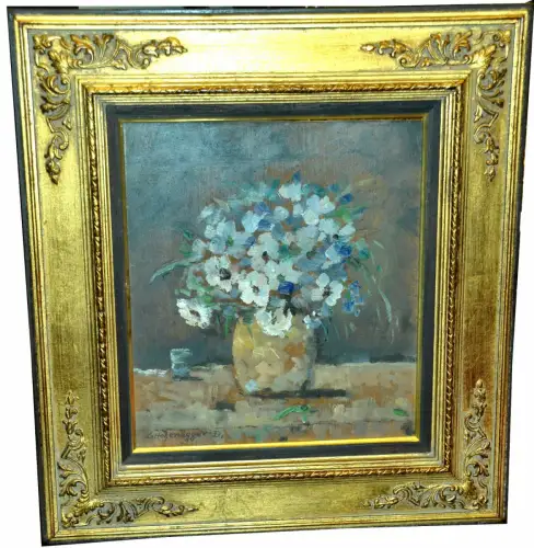 Gemälde, Öl auf Platte,Blumen.sign.:Simon Hohenegger u. gerahmt